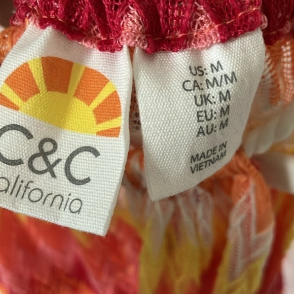 C & C California: Sheer red/orange/yellow beach coverup with pockets- M - Picture 2 of 16